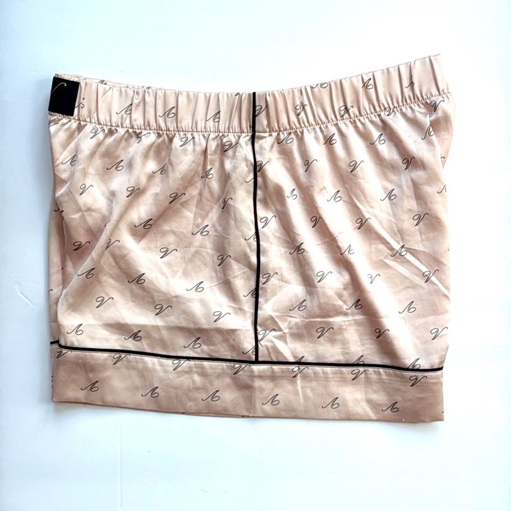 VS Blush Satin Lounge Sleep Patch Logo Boxer Short V Print Blush Black Piping-S - Picture 5 of 10